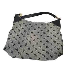 Dooney & Bourke large monogramed hobo bag black & gray canvas
